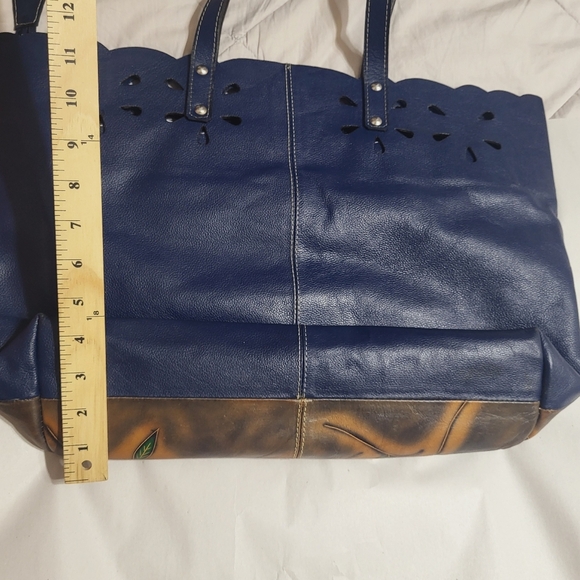 Artisan Made Colombian Embossed Leather Tote Bag - Multicolor- Butterfly Floral - Picture 5 of 11